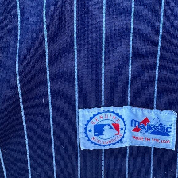 Majestic MLB New York Yankees Pinstripe Blue Jersey Mens Size XL - Picture 5 of 6
